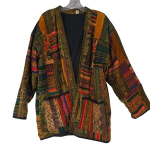 Vintage Handmade Guatemala Jacket Women's Multicolor Patchwork Cotton Boho